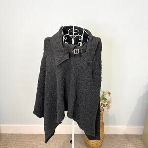 vintage y2k gray asymmetrical sweater buckle poncho shawl